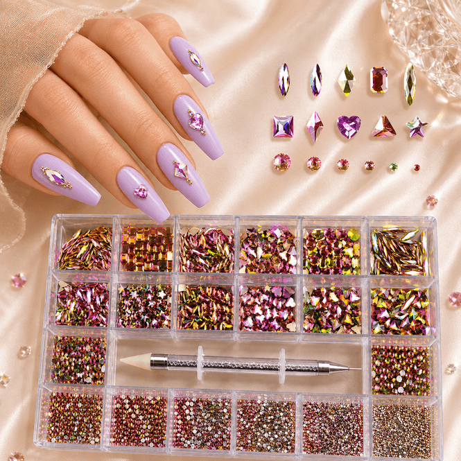 Hovedbilde Negledekor – Flerfargede rhinestones i ulike former