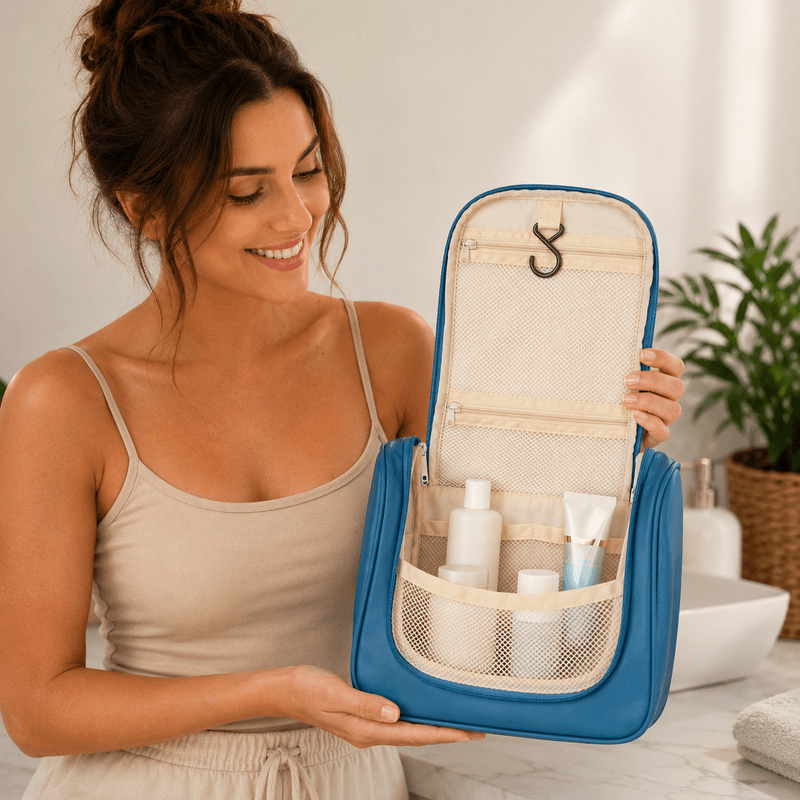 Hengende toalettmappe – Blå – Unisex – Perfekt