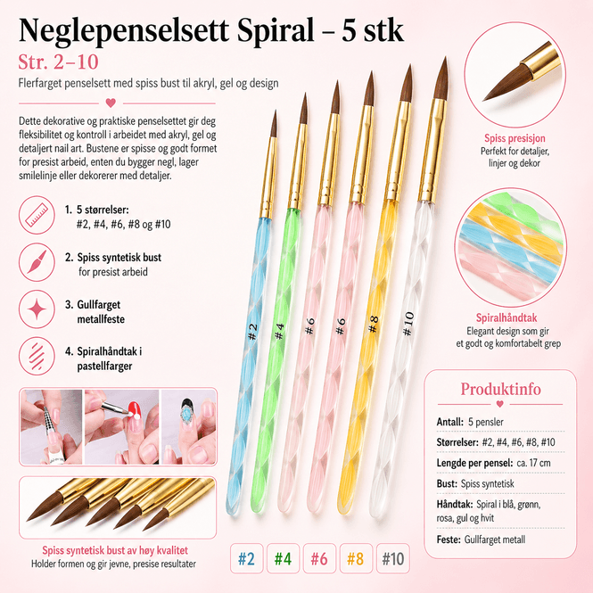 Hovedbilde Neglepenselsett Spiral – 5 stk (Str. 2–10)