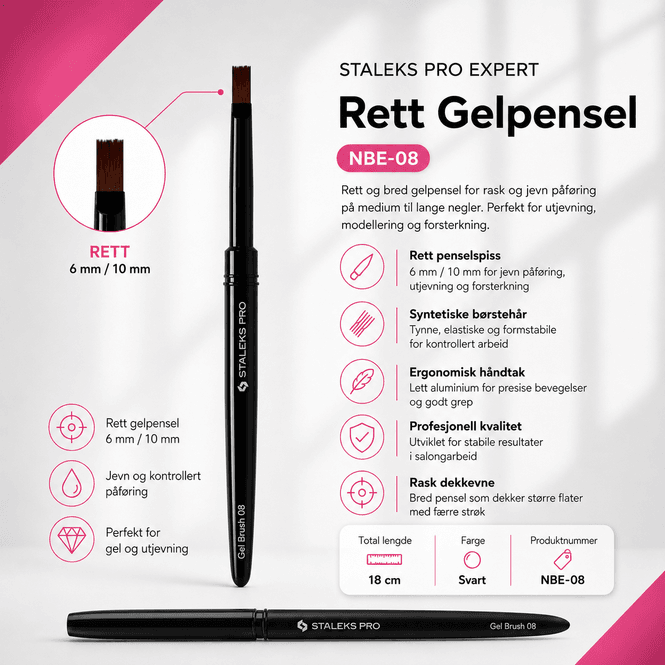 Hovedbilde Staleks Pro Expert Rett Gelpensel 6 mm / 10 mm (NBE-08)